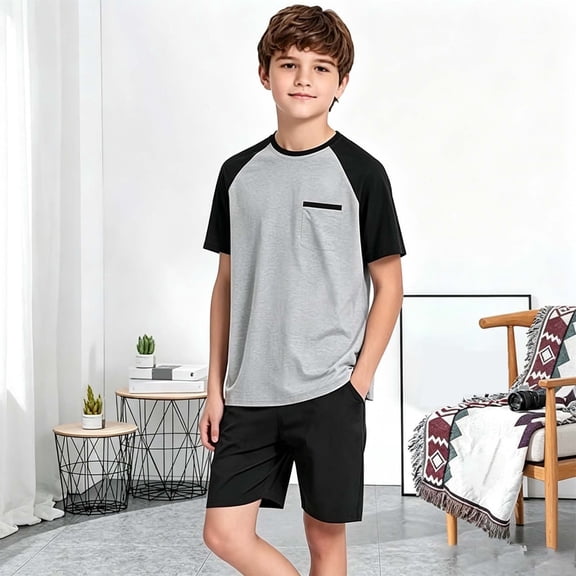 Shachafan Casual Boys Short Sleeve Outfit With Pockets For Kids – Lightweight Everyday Wear On Everyday Easy Fit Sweatsuits for Boys