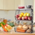 thumbnail image 4 of Mefirt 2pcs Fruit Basket Kitchen Storage Basket with Wood Lid, Stackable Wall Basket Fruit Basket for Kitchen, Countertop Organizer for Snack, Fruit and V, 4 of 9