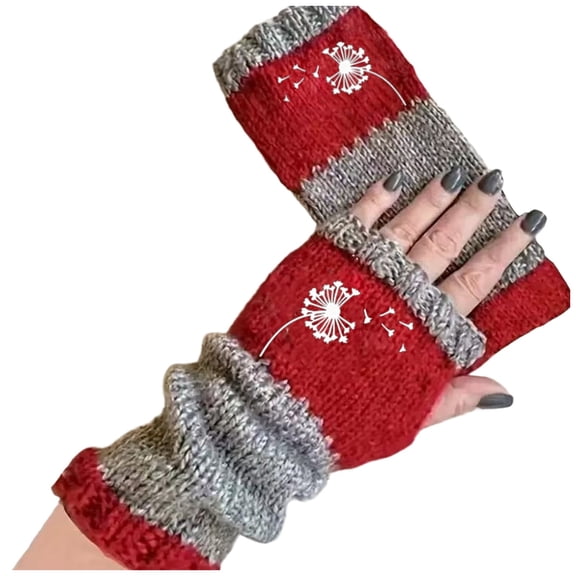 Gelikeya Womens Fashion Fingerless Gloves for Cold Weather - Cute Embroidery Long Winter Gloves Thermal Knitted Arm Warmers, Red & One Size