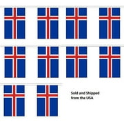 10' Iceland String Flag Party Bunting Has 10 Icelandic 6"x9" Polyester Banner Flags Attached, Popular For School Classroom, Bars, Restaurants, World Cup Theme Parties