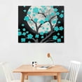 thumbnail image 2 of Framed Tree Black and Teal Flower Canvas Wall Art Vertical Gallery Wrapped Floral Landscape Pictures Living Room Home Decoration Office Each Size, 2 of 4