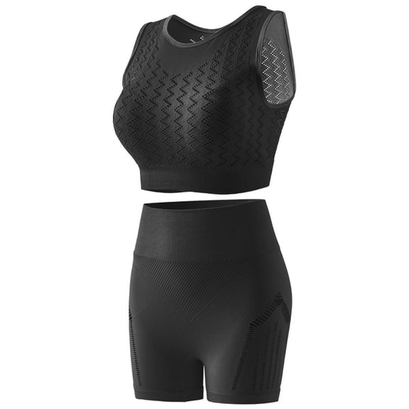 2 Piece Workout Sets for Women Crew Neck Sleeveless Sports Bras and Booty Shorts Summer Gym Outfits