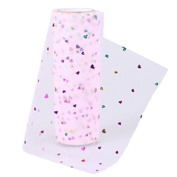 WHAMVOX Glitter Heart Tulle Fabric Pink 6 Inch x 10yd for Wedding Decor 1Pcs