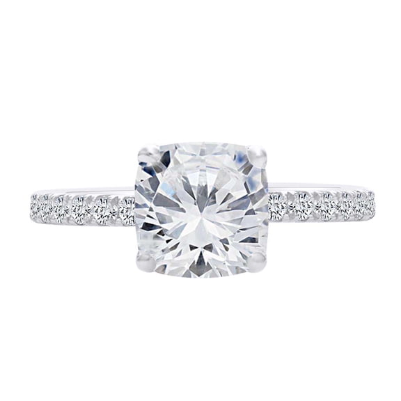 AFFY Cushion & Round White Natiral Diamond Semi Mount Engagement Ring In 14k Solid White Gold (I-J Color, I2-I3 Clarity, 0.48 Cttw) Ring Size-5