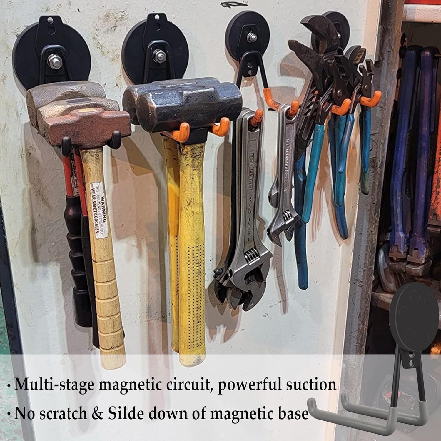 RGHJAR-Magnetic Garage Hook, Cordless Drill Hooks Heavy Duty,Power Tool Organizer,Large Manget with Hooks for Workshop Organization,2 Pack Hook for Drill,Garden Tool(Gray)