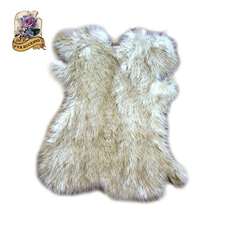 Fur Accents Classic Arctic Wolf Skin Rectangle Rug – Faux Fur, Black Or Brown Tip, Polar Bear Style