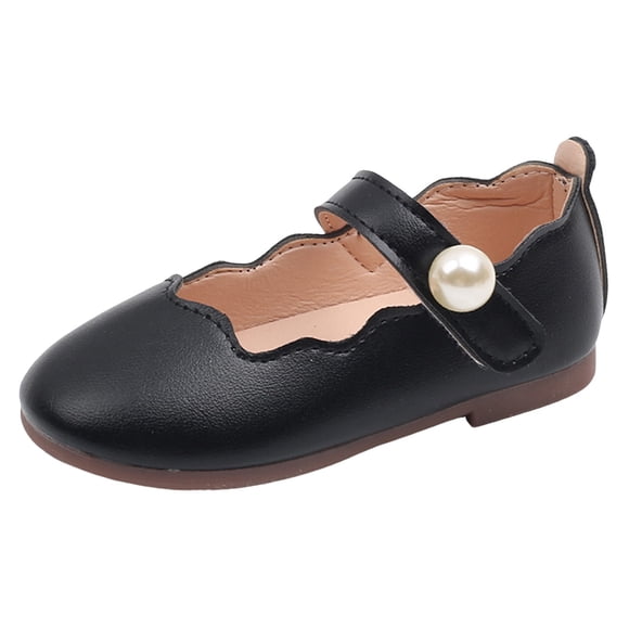 Gtoiithly Girls Princess Ballet Flats with Large Pearl Decoration, Soft Sole Solid Color Flat Dance Shoes for Kids Black 3.5-4 Years