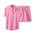 thumbnail image 3 of Cathalem Men's 2 Piece Short Set Tropical Hawaiian Button Down Shirt and Shorts Set,Pink XL, 3 of 5