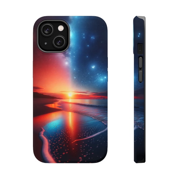 DistinctInk Tough Case for Apple iPhone 15 PLUS (6.7" Screen), Compatible with MagSafe Charging - "Twilight's Dance: Sunset, Stars, and Serenity"