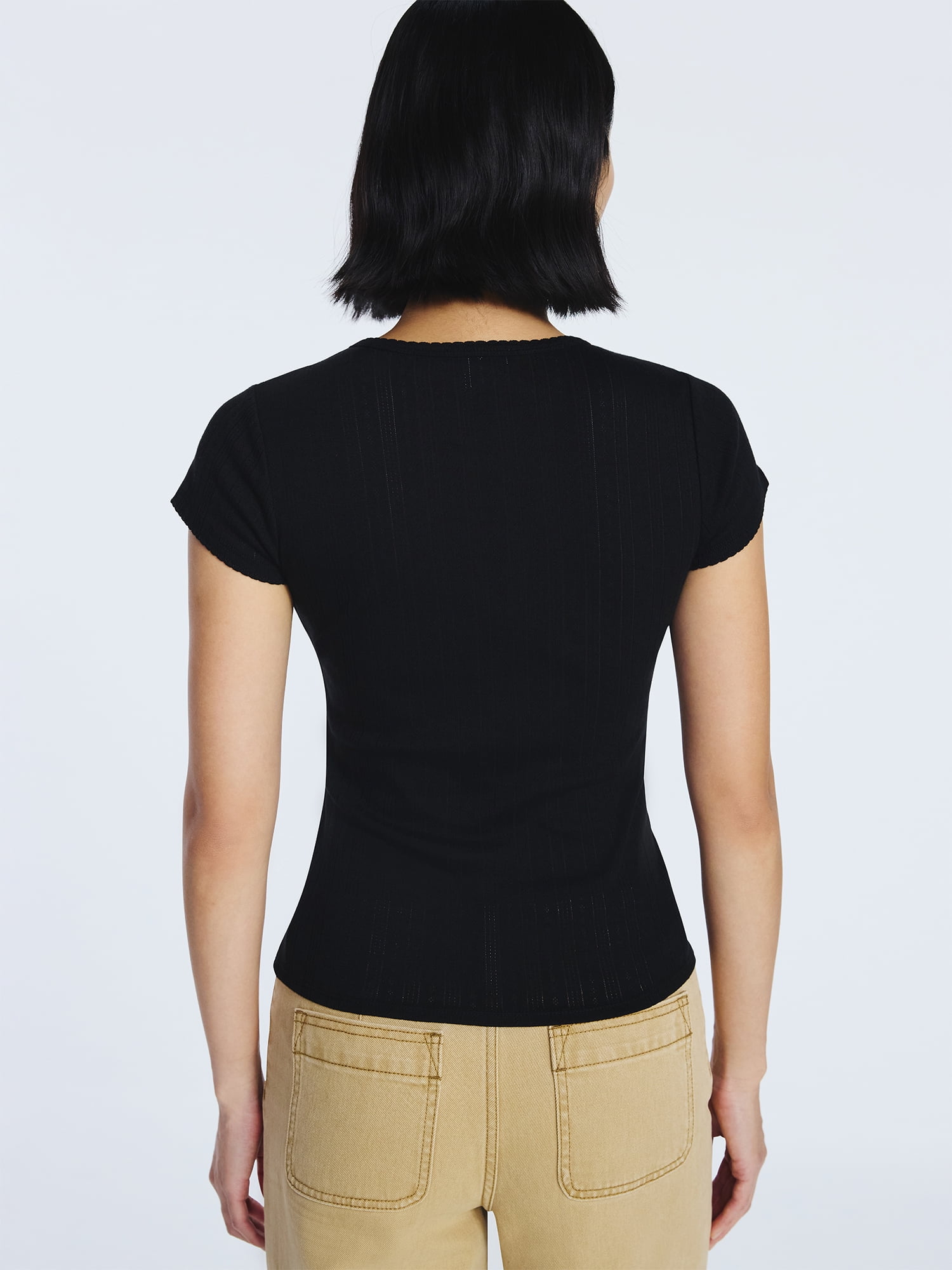 Free Assembly Women's and Women's Plus Pointelle Mini Tee with Short Sleeves, Sizes XS-4X