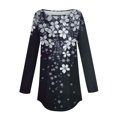 thumbnail image 4 of Women's Shirts Fashion Floral Print Long Blouses Casual Round Neck Loose Shirt Drop Shoulder Tunic Tops Spring Summer Long Sleeved Pullover Top Style 01 3XL, 4 of 5