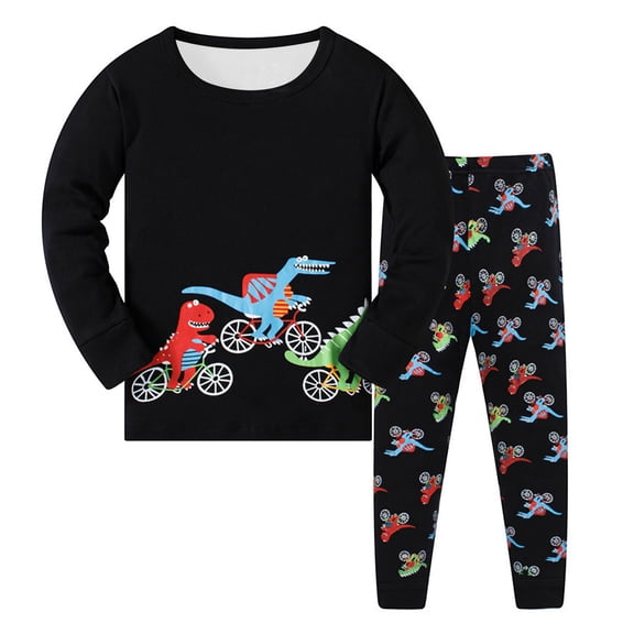 Hudaneo Baby Boy Clothes 5T 6T Boys Autumn Winter Long Sleeve Cartoon Print Homewear Set Outfit, Black 5-6 Years