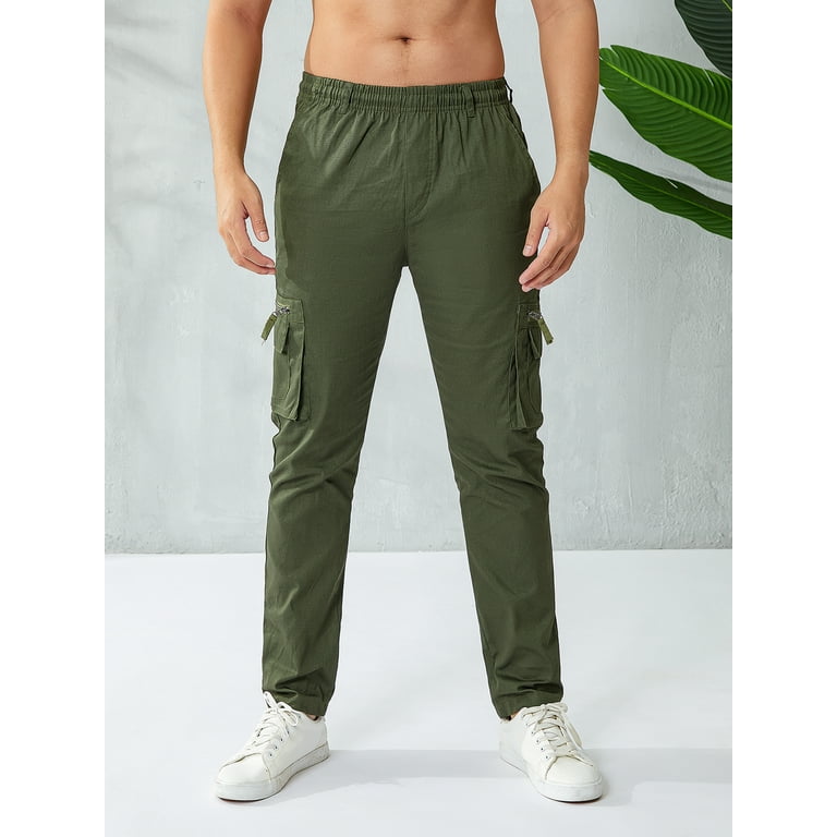 Gureui Mens Cargo Combat Work Trousers Slim Fit Zipper Elasticated Waist  Casual Breathable Joggers Track Pants with Pockets 
