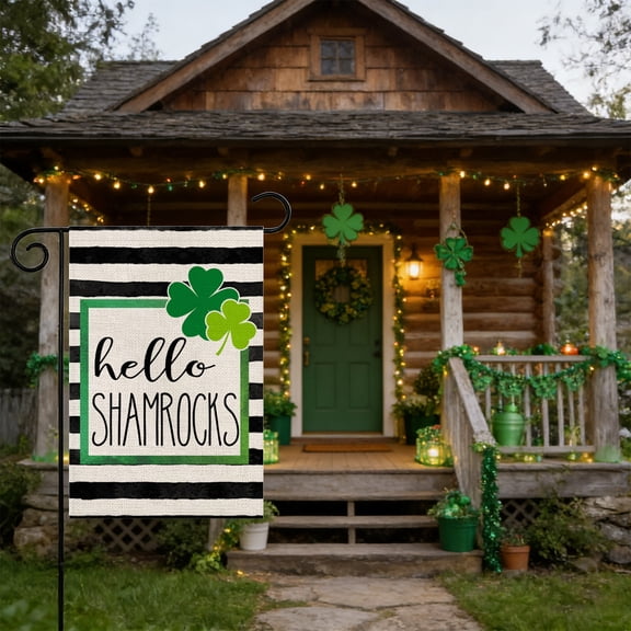 Cheapark St Patricks Day garden flag shamrock floral decor for yard outdoor display E