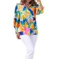 thumbnail image 4 of INSPIRE CHIC Women's Button Down Floral Long Sleeve Shirred Ruffle Hem Chiffon Blouse M Multicolor, 4 of 6