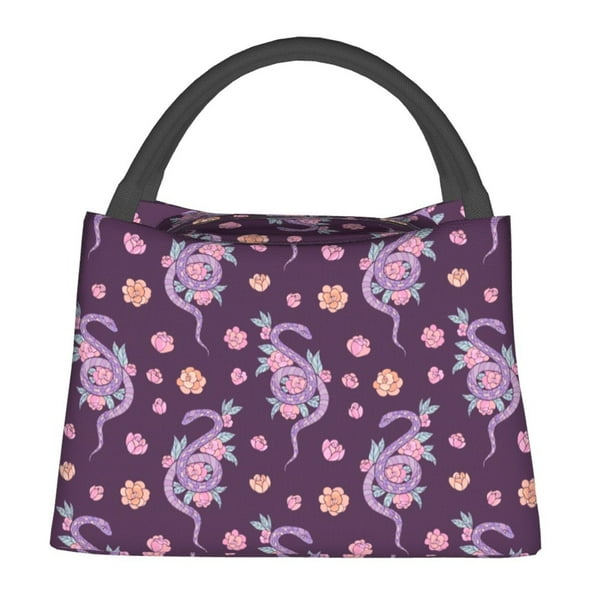 Fotbe Snake And Flower Bolsa Térmica Portátil con Estampado, Bolsa de Entrega de Alimentos Aislada, Bolsa Reutilizable de Gran Capacidad para Comidas y Supermercado