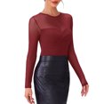 thumbnail image 4 of TOP SHEER MESH DE MUJER INSPIRE CHIC CON MANGA LARGA Y CUELLO REDONDO, DOBLE CAPA, IDEAL PARA FIESTAS Y CLUBES, TALLA L ROJO OSCURO, 4 of 6