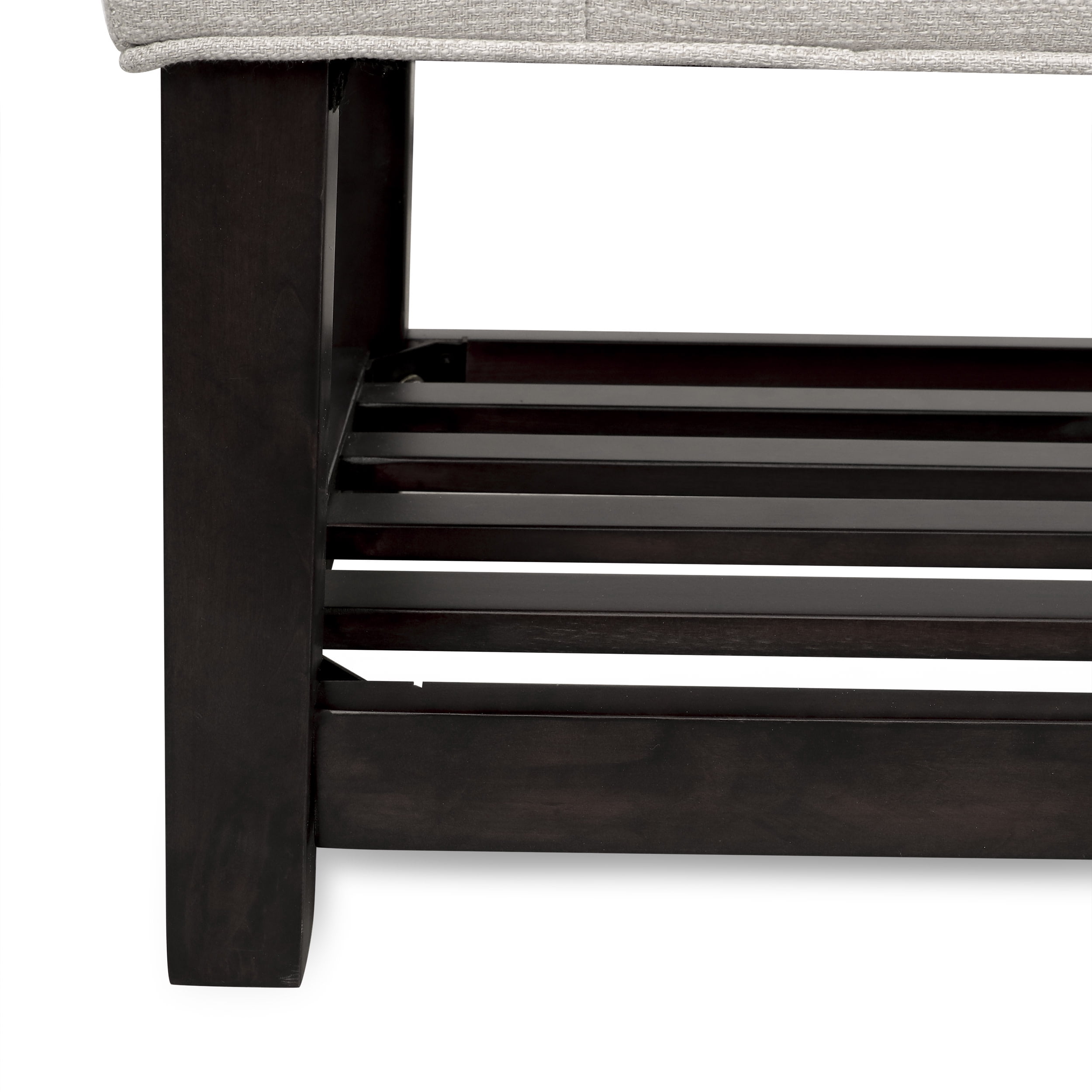 Noble House Wichita Fabric Button Tufted 18.25 inch Bench with Shelf, Beige and Dark Walnut