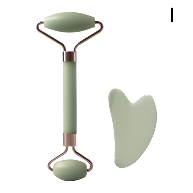 Ensemble de Rouleaux de Massage Quartz Rose Non-Jadé pour Visage, Rasage Beauté Double Tête