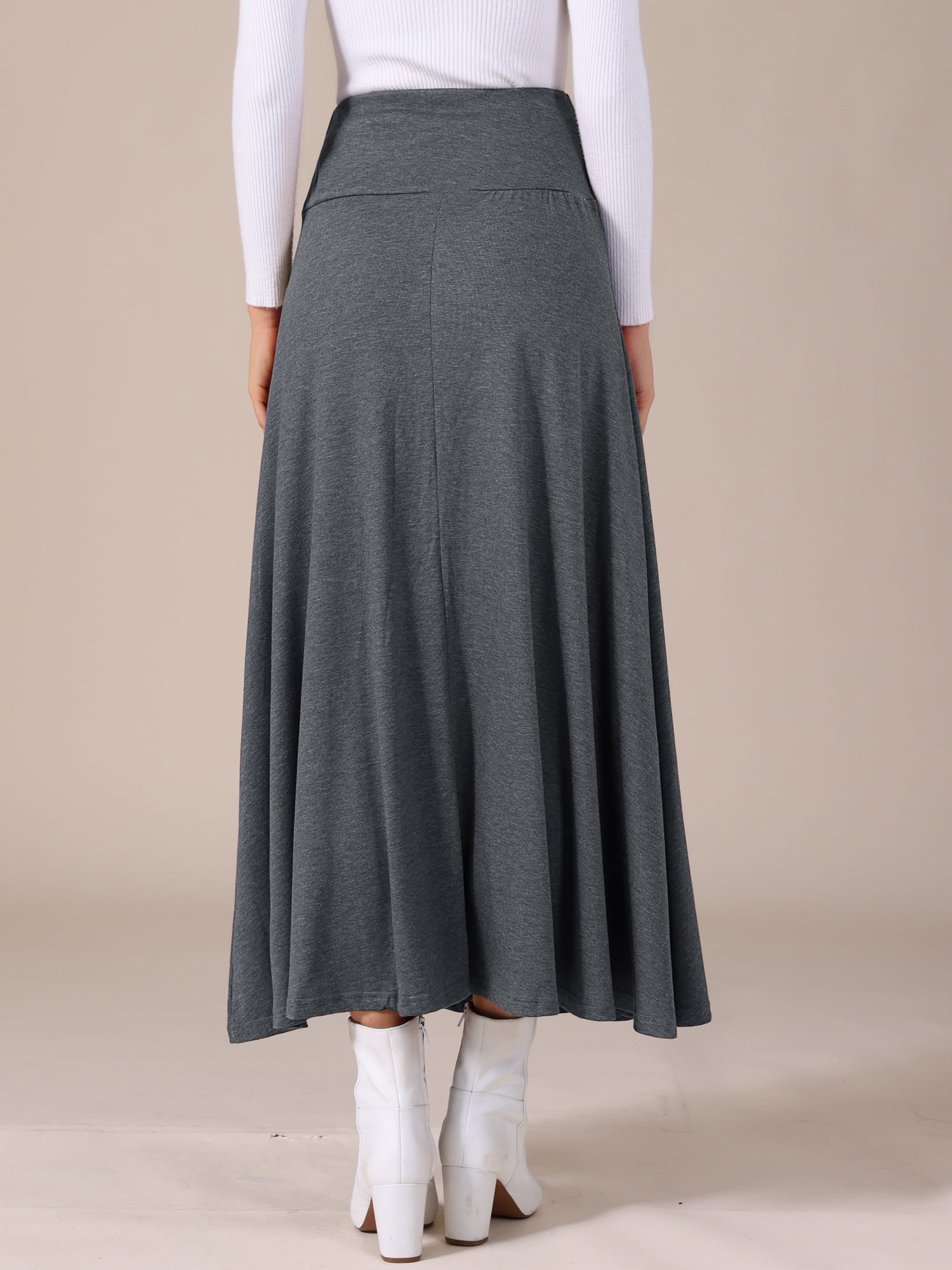 DARING DIVA Women's Foldable High Waist Flowy Flare Maxi Skirts XL Dark Gray