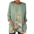 thumbnail image 1 of Mujeres de Manga Larga Tops Casual Vintage Impreso Suelto Cuello Redondo con Bolsillos, Tops de Color Sólido para las Mujeres, 1 of 7