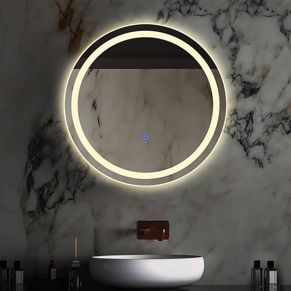 KOSTA 20 Inch Round LED Bathroom Vanity Mirror with Lights Dimmable Memory Function Touch Button Shatter-Proof Wall Mount Lighted Mirror