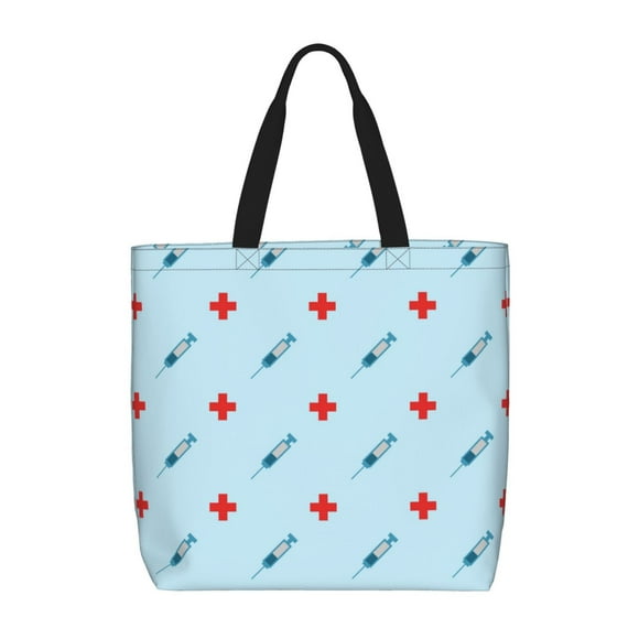 Fotbe Syringe And Red Cross Bolsa Tote con Estampado para Mujer, Bolsos con Cremallera, Bolsa de Hombro Casual de Gran Capacidad con Bolsillos Internos
