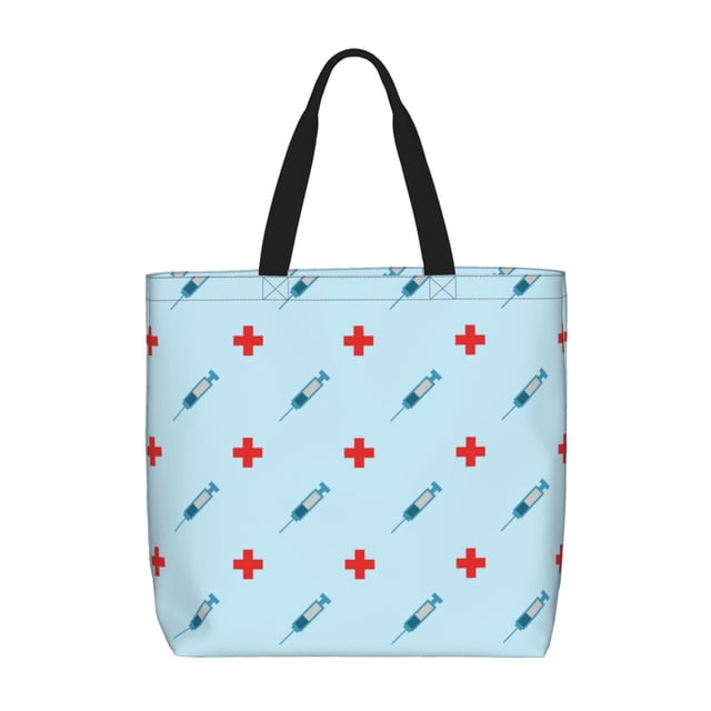 Fotbe Syringe And Red Cross Bolsa Tote con Estampado para Mujer, Bolsos con Cremallera, Bolsa de Hombro Casual de Gran Capacidad con Bolsillos Internos