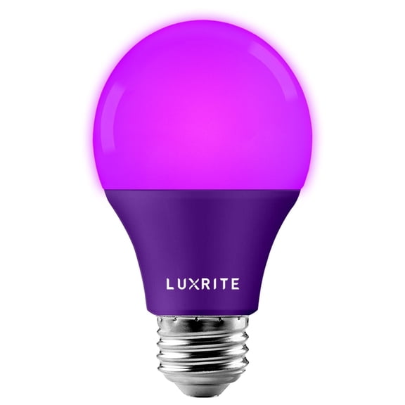 Luxrite A19 Yellow LED Bug Light Bulbs 8W Non-Dimmable UL Listed E26 Indoor Outdoor Porch Deck Home Lighting Purple