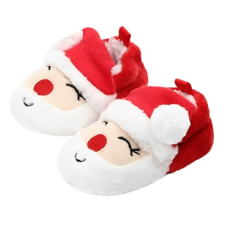 

TALKVE Christmas Toddle Footwear Winter Warm Floor Shoes Soft Sole Indoor Warm Santa Toddler Shoes