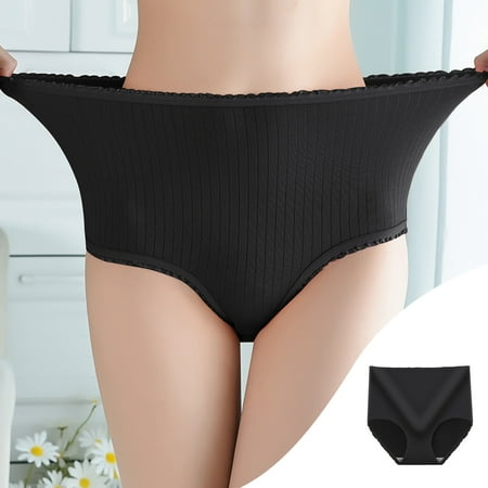 Women s High-Waisted Underwear  Comfortable Seamless Briefs  Soft Cotton Material  for Daily Wear  Leak-Proof  Anti-Bacterial  Fashionable Style  Everyday Undergarments  Tops Plus Size | Black M