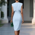 thumbnail image 4 of Women's Wear to Work Dresses Cap Sleeve Sheath Bodycon Midi Dress Ruched Business Hollow Out Office Pencil Dress, 4 of 5