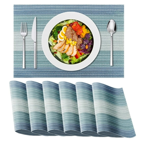 Placemats Set of 6, Washable Table Place Mat for Dining Table, Table Deco Indoor Outdoor, Blue