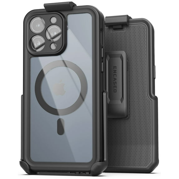 Encased Titan Designed for iPhone 15 Pro Max Waterproof Case with Belt Clip (Compatible with MagSafe) Full Body Protective Phone Case with Holster (Black)