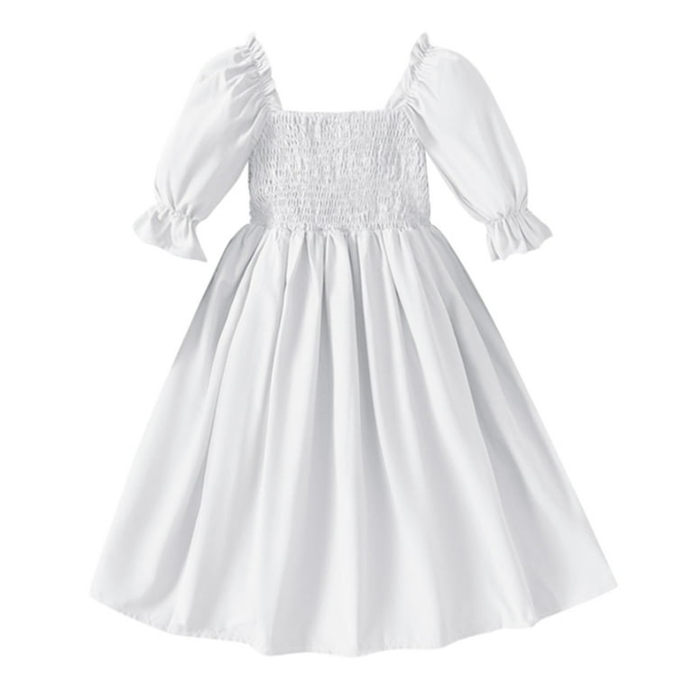 Toddler Girl Dress Puff Sleeve Tiered Swing A-Line Cotton White Dresses For  Girls Birthday Dress Special Occasion Dress - Walmart.com