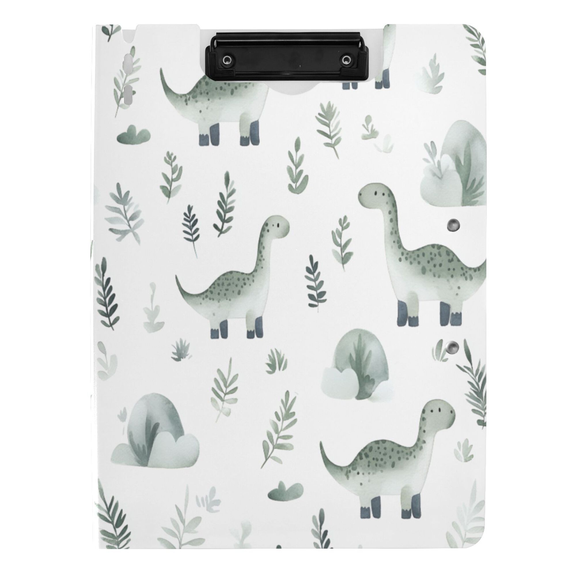 FORMRS A4 Clipboard Folder with Pen Holder Horizontal Foldable School Office Binder, Green Dinosaur Pattern