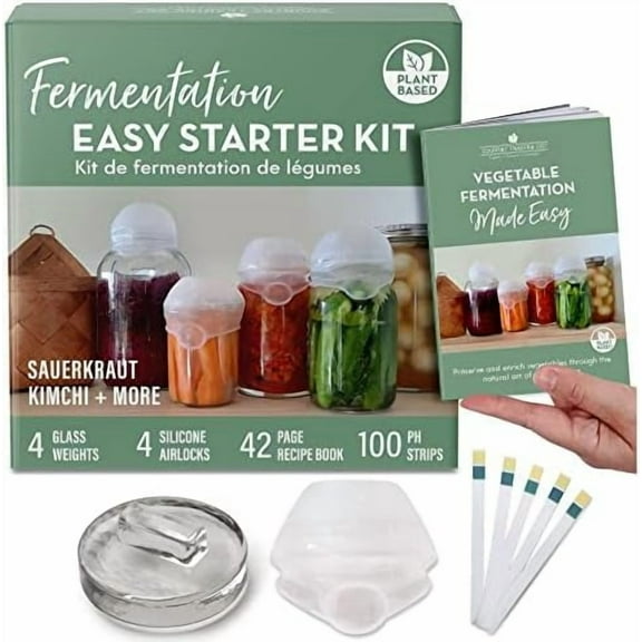 Fermentation Kit with 4 Glass Pickle Weights, 4 Airlock Lids, Easy Fermenting Recipes for Sauerkraut, Making Kimchi and Pickling Vegetables in Jars$$Home Decor, Kitchen, & Other
