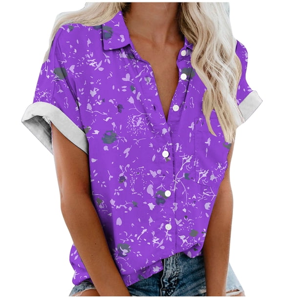 Mujeres Pantalones Cortos Casual Hawaii Impreso Manga Corta Blusa Superior, Regular Ajuste Sudadera de Verano Sexy