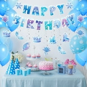Sinekong Winter Snowflake Hanging Swirl Happy Birthday Party Decorations Banner for Winter Wonderland Birthday Party Supplies