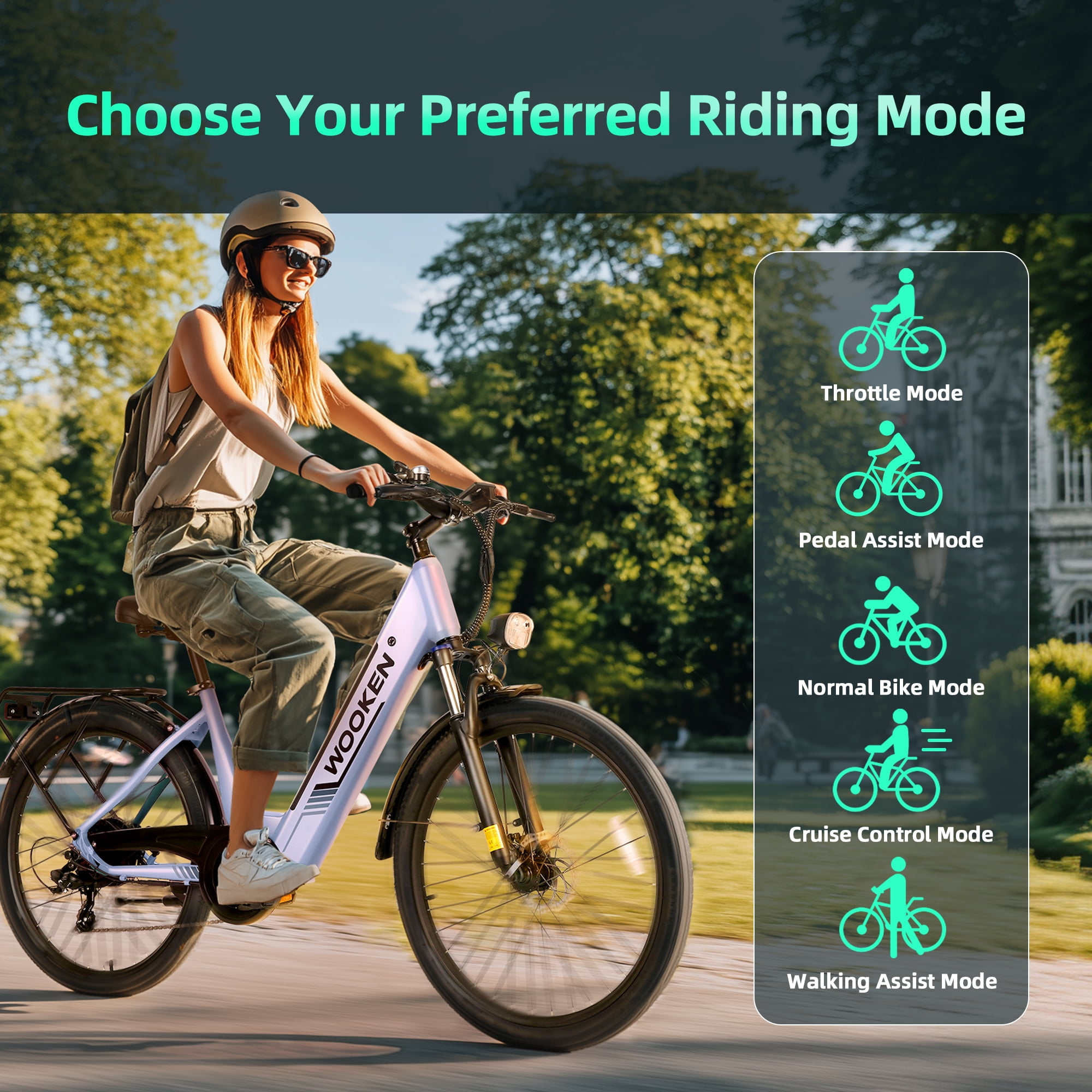 WOOKEN Electric Bike for Adults ,48V 10.4Ah Removable Battery and up to 50Miles 19.8MPH, 26" x 2.1" Electric Commuter Bike with 7-Speed and Front Suspension, UL 2849