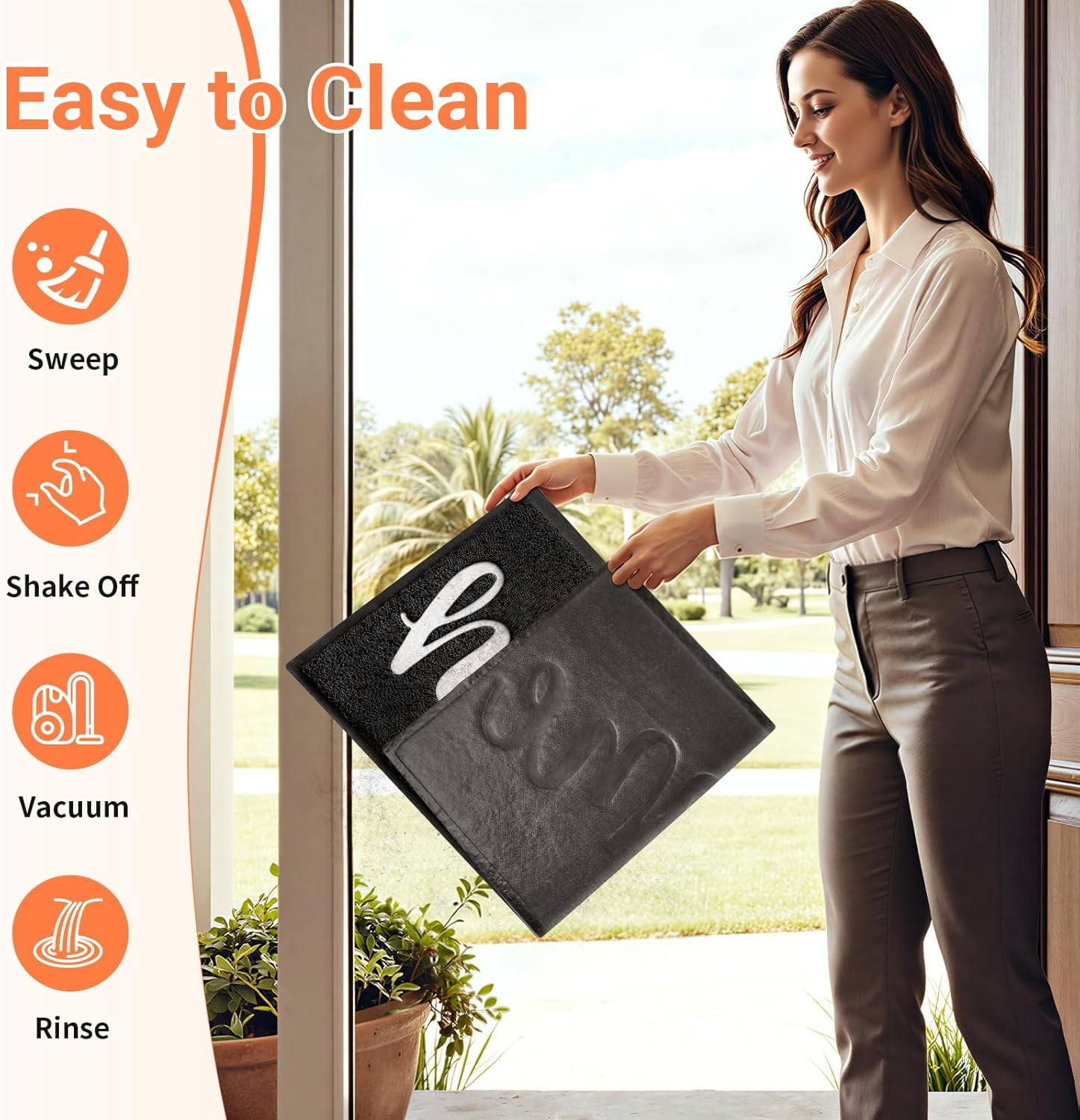 Door Mat Home Welcome Mats Outdoor and Indoor, Heavy-Duty Low-Profile Non-Slip Front Welcome Mat for Home Entrance, Outside Entry, Yard, Floor, Patio (30''x17.5'', Black)