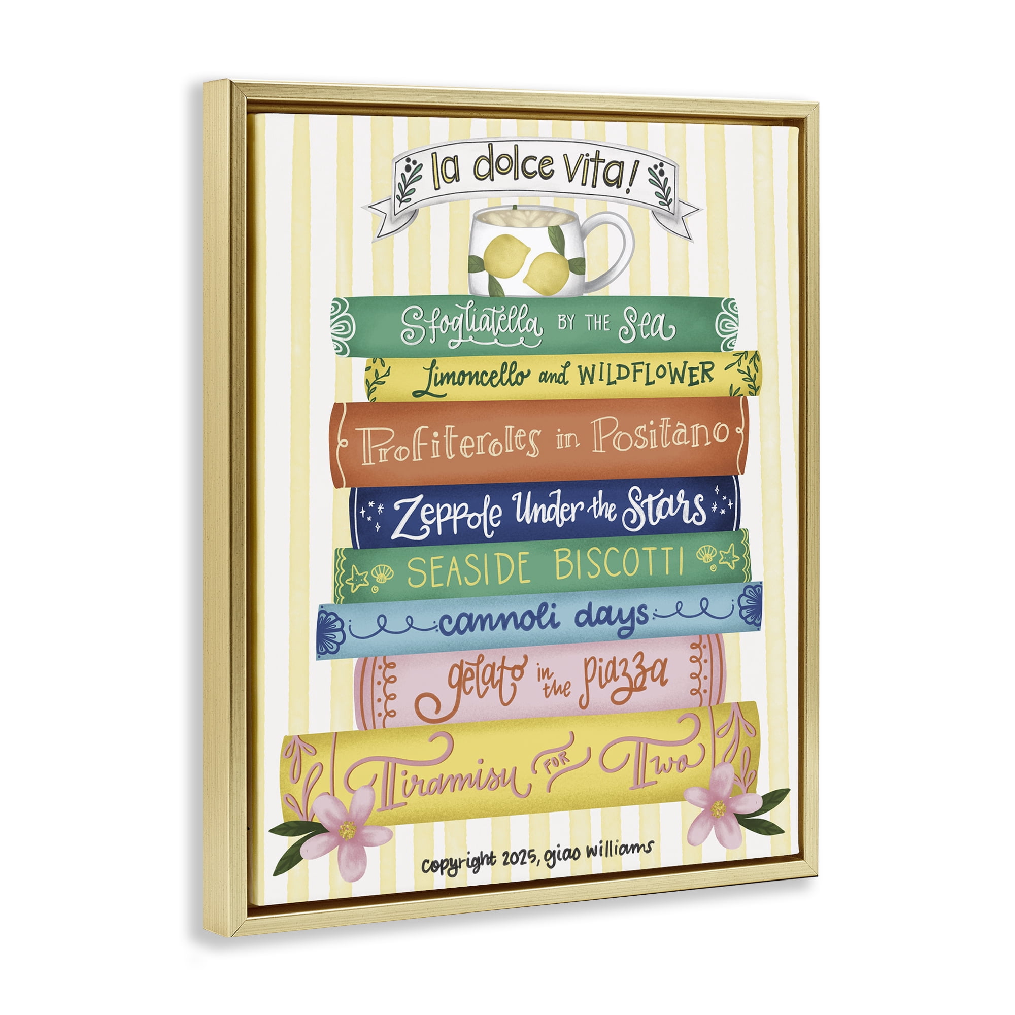 Stupell Industries Italian Kitchen Cook Books Gold Framed Floater Canvas Wall Art, design by Giao Williams