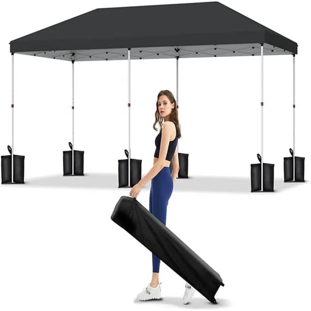 10x20 pop - up canopy tent without side walls, featuring 3 adjustable heights y 6 sandbags