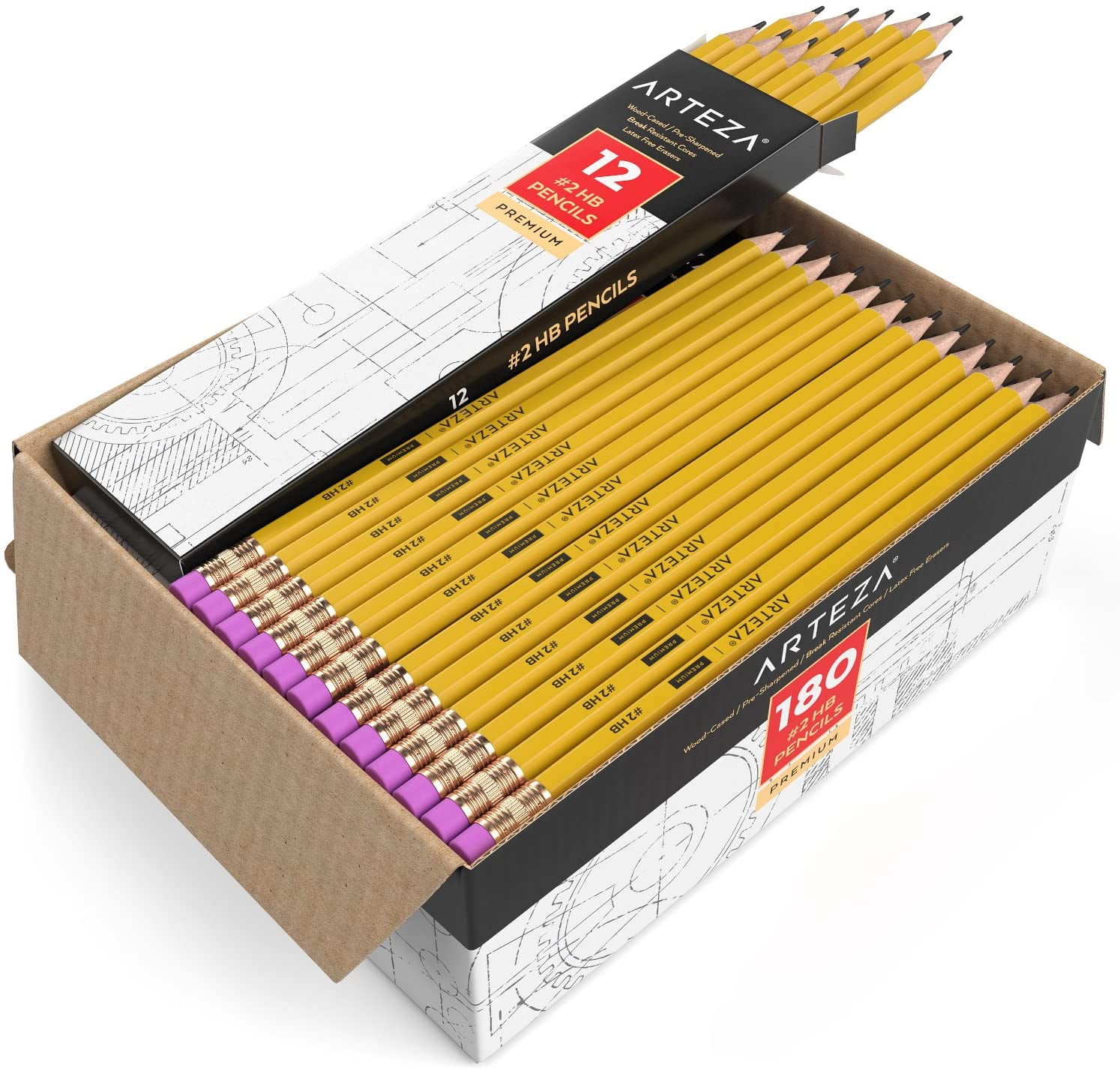 By Essential Arts Eco Friendly Responsibly Sourced Wood Office and DIY Class Pack of 144 HB Wooden C2 Hexagonal Drawing and Sketching Pencils with Eraser for School Classroom