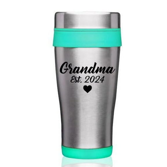 16oz Insulated Stainless Steel Travel Mug Coffee Mug Tumbler Grandma Est 2024 Grandmother (Teal)