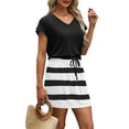 thumbnail image 3 of Qaspx Summer Dresses for Women V Neck Casual T-shirt Dresses Tie Waist Mini Dress with Pockets, 3 of 5