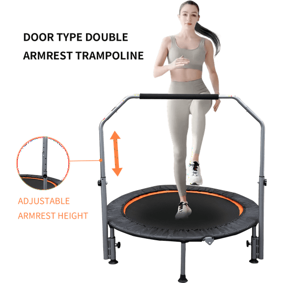 48" Foldable Mini Trampoline Max Load 330lbs/440lbs, Fitness Rebounder with Adjustable Foam Handle, Exercise Trampoline for Adults Indoor/Garden Workout（Prohibited by Temu）