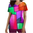 thumbnail image 2 of Lydiaunistar Women's Spring Tops Plus Size Casual V-Neck Printed Short Sleeve Nurse Dress Top with Pocket Lightweight Breathable Polyester Blouse for Daily Wear Pink, 2 of 5