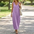 thumbnail image 4 of ClodeEU Women's V Neck Wide Strap Sleeveless Linen Maxi Dress, Casual Loose Summer Dress Purple,Women's Plus XXL, 4 of 7