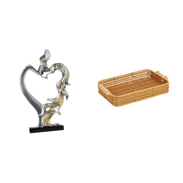 Figura De Pareja Besándose Y Cesta De Frutas Tejida, Adorno Coleccionable Decorativo Para Dormitorio, Boda, Estantería, Armario, Decoración Del Hogar, Cuenco Para Servir Aperitivos, Plato De